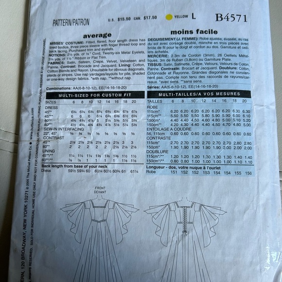 5/$25 Butterick B4571 Red and Gold Costume sewing Pattern 🪡 - Picture 4 of 6